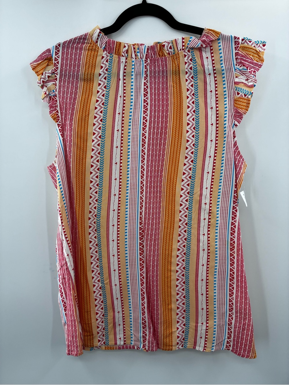 Striped Sleeveless Ruffle Top in Pink and Mustard Size Large